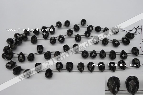 CAE43 Top-drilled 10*14mm faceted teardrop astrophyllite beads