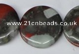 CAF05 15.5 inches 30mm flat round African bloodstone beads