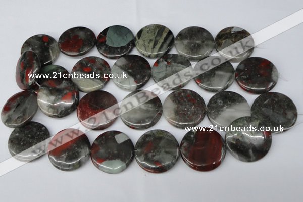 CAF05 15.5 inches 30mm flat round African bloodstone beads