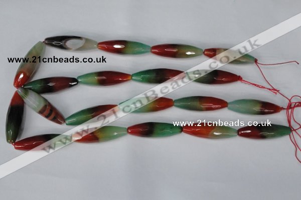 CAG1020 15.5 inches 12*40mm faceted rice rainbow agate beads