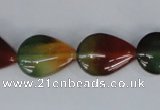 CAG1029 15.5 inches 13*18mm flat teardrop rainbow agate beads