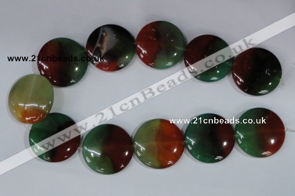 CAG1040 15.5 inches 35mm flat round rainbow agate beads