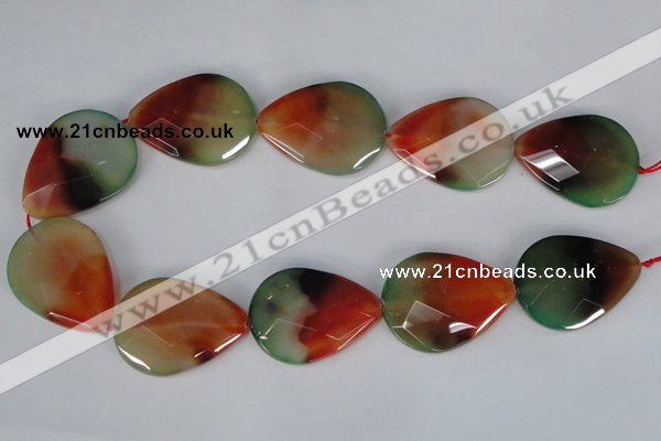 CAG1072 15.5 inches 30*40mm faceted flat teardrop rainbow agate beads