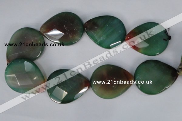 CAG1073 15.5 inches 40*50mm faceted flat teardrop rainbow agate beads