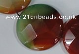 CAG1082 15.5 inches 35mm faceted coin rainbow agate beads