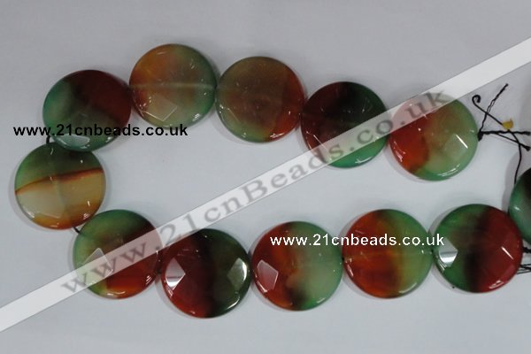 CAG1082 15.5 inches 35mm faceted coin rainbow agate beads