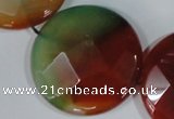 CAG1083 15.5 inches 40mm faceted coin rainbow agate beads