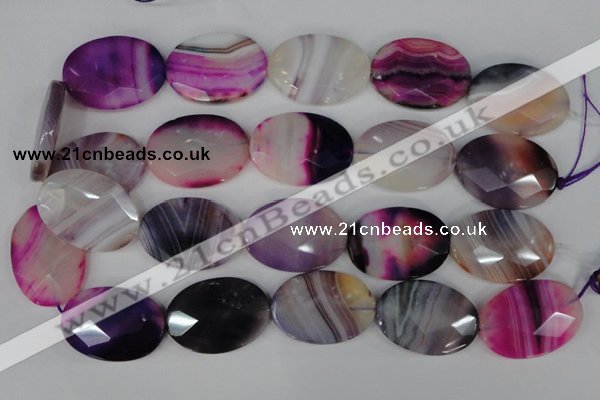 CAG1192 15.5 inches 25*35mm faceted oval line agate gemstone beads