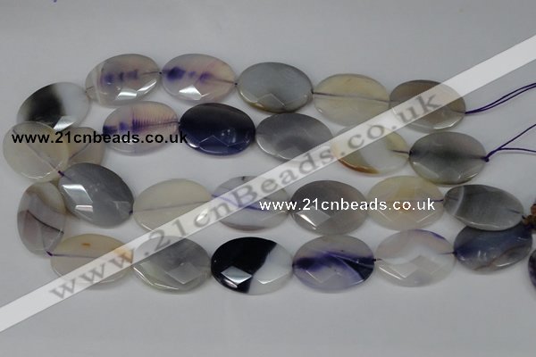 CAG1258 15.5 inches 20*30mm faceted oval line agate gemstone beads