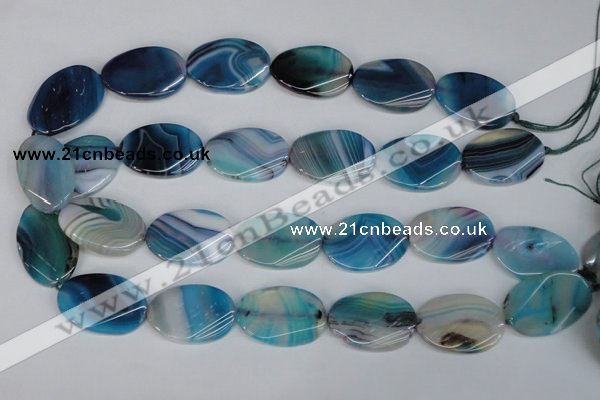 CAG1295 15.5 inches 20*30mm twisted oval line agate gemstone beads