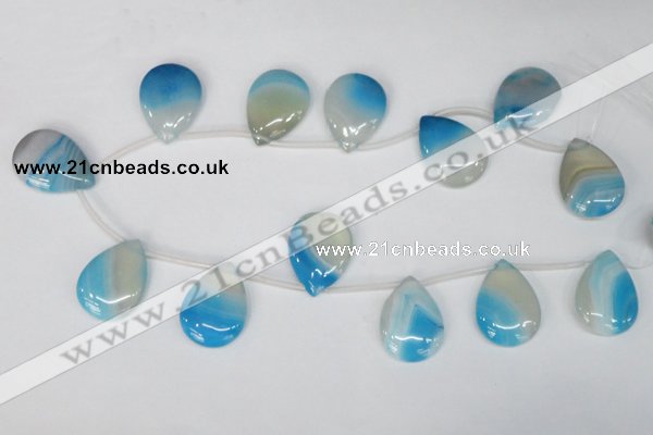 CAG1300 Top-drilled 22*30mm flat teardrop line agate gemstone beads