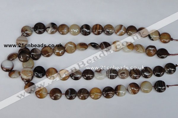 CAG1305 15.5 inches 14mm flat round line agate gemstone beads