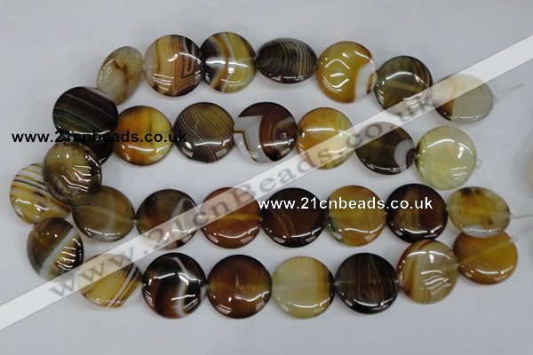 CAG1309 15.5 inches 25mm flat round line agate gemstone beads