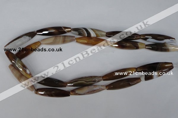 CAG1343 15.5 inches 10*38mm faceted rice line agate gemstone beads