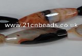 CAG1361 15.5 inches 10*38mm faceted rice line agate gemstone beads