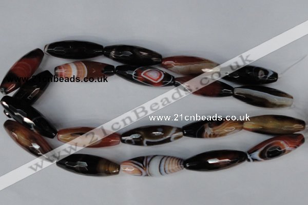 CAG1362 15.5 inches 13*38mm faceted rice line agate gemstone beads