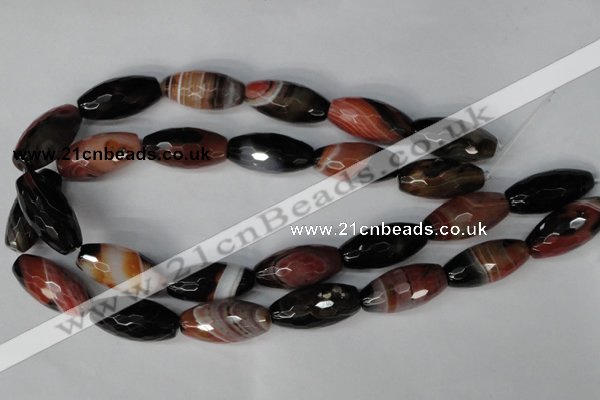 CAG1363 15.5 inches 15*30mm faceted rice line agate gemstone beads