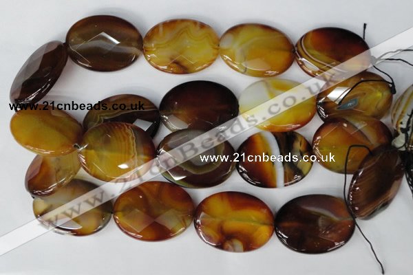 CAG1370 15.5 inches 30*40mm faceted oval line agate gemstone beads