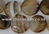 CAG1378 15.5 inches 20mm faceted coin line agate gemstone beads