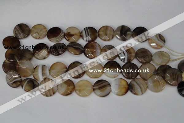 CAG1378 15.5 inches 20mm faceted coin line agate gemstone beads