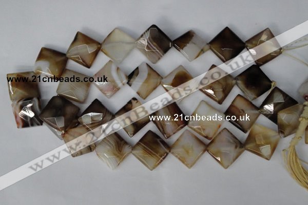 CAG1395 15.5 inches 20*20mm faceted diamond line agate gemstone beads