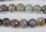 CAG1423 15.5 inches 10mm faceted round silver needle agate beads