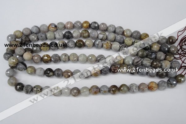 CAG1423 15.5 inches 10mm faceted round silver needle agate beads