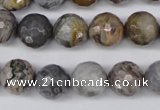 CAG1424 15.5 inches 12mm faceted round silver needle agate beads