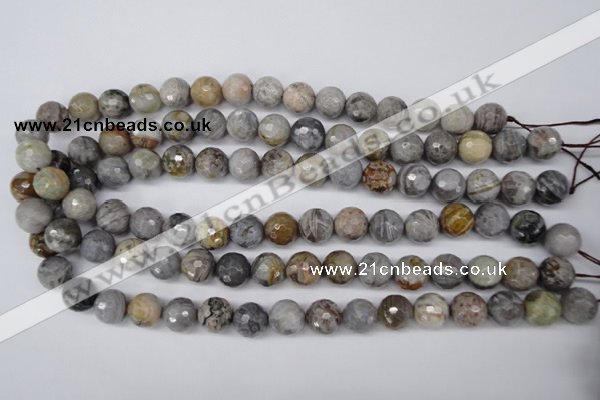 CAG1424 15.5 inches 12mm faceted round silver needle agate beads