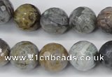 CAG1425 15.5 inches 14mm faceted round silver needle agate beads