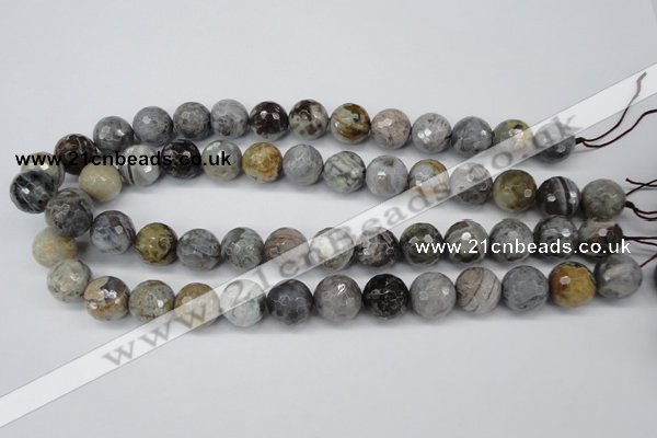 CAG1435 15.5 inches 14mm faceted round bamboo leaf agate beads