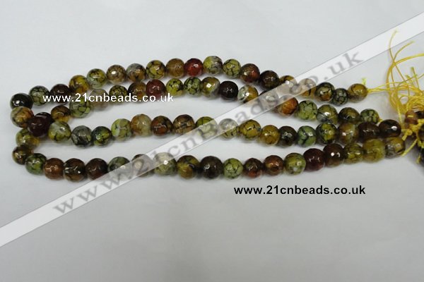 CAG1523 15.5 inches 10mm faceted round fire crackle agate beads