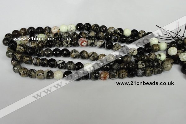 CAG1525 15.5 inches 10mm faceted round fire crackle agate beads