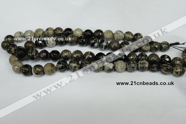 CAG1540 15.5 inches 12mm faceted round fire crackle agate beads