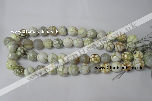 CAG1546 15.5 inches 14mm faceted round fire crackle agate beads