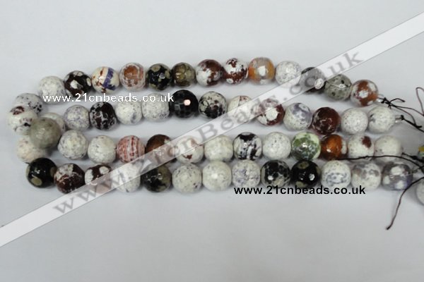 CAG1551 15.5 inches 14mm faceted round fire crackle agate beads