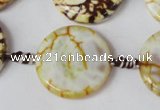 CAG1571 15.5 inches 25mm coin fire crackle agate beads wholesale