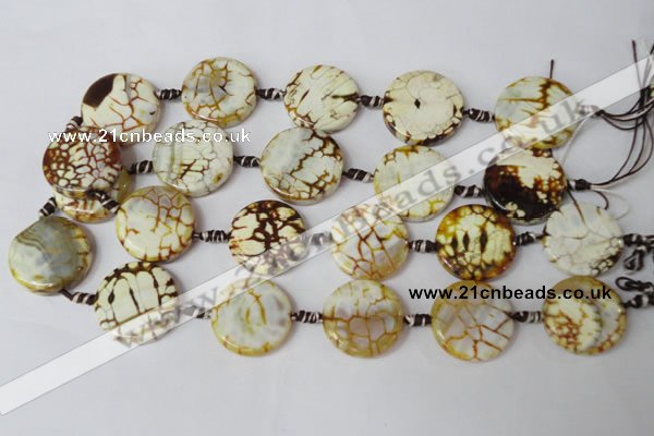 CAG1571 15.5 inches 25mm coin fire crackle agate beads wholesale