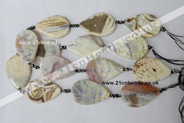 CAG1572 15.5 inches 30*45mm flat teardrop fire crackle agate beads