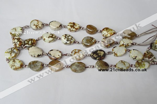 CAG1575 15.5 inches 15*20mm twisted oval fire crackle agate beads