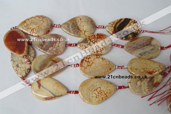 CAG1585 15.5 inches 30*45mm flat teardrop fire crackle agate beads