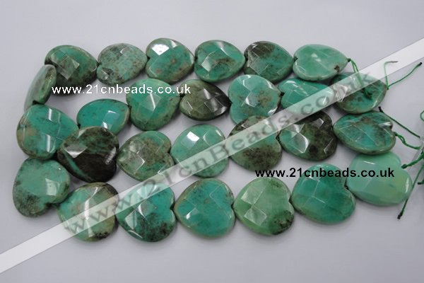 CAG1614 15.5 inches 30*30mm faceted heart green grass agate beads