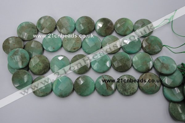 CAG1615 15.5 inches 25mm faceted coin green grass agate beads