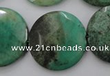 CAG1616 15.5 inches 30mm faceted coin green grass agate beads