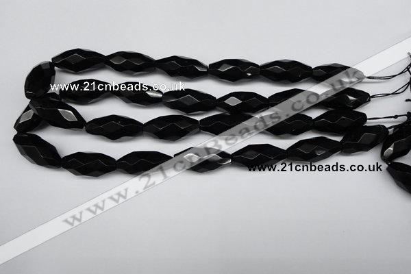 CAG1630 15.5 inches 13*30mm faceted rice black agate gemstone beads