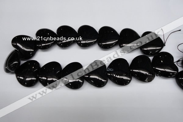 CAG1631 15.5 inches 32*32mm heart black agate gemstone beads