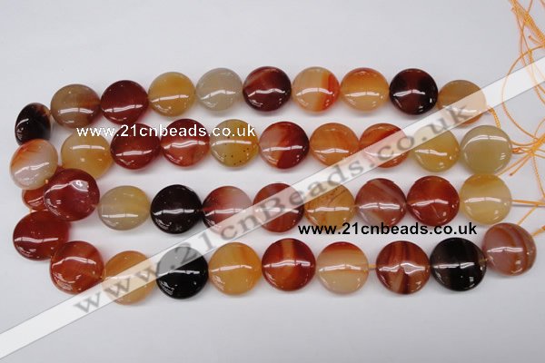 CAG1650 15.5 inches 20mm flat round red agate gemstone beads