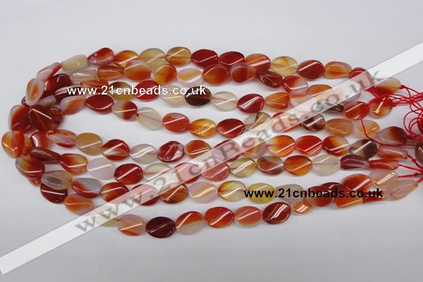 CAG1652 15.5 inches 10*14mm twisted oval red agate gemstone beads