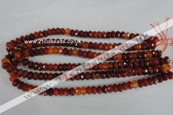 CAG1665 15.5 inches 6*10mm faceted rondelle red agate gemstone beads