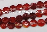 CAG1675 15.5 inches 8mm faceted coin red agate gemstone beads